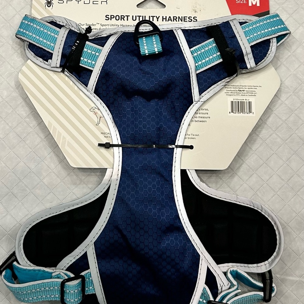 Spyder Dog Sport Utility Adjustable Harness in Navy & Aqua Padded Comfortable